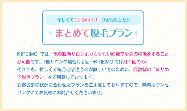 キレイモまとめて脱毛プラン概要 料金 サービス等 回数制パックプラン