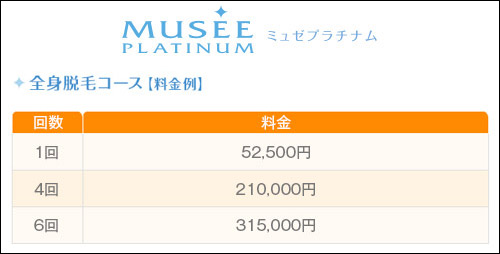 ミュゼの全身脱毛料金プラン